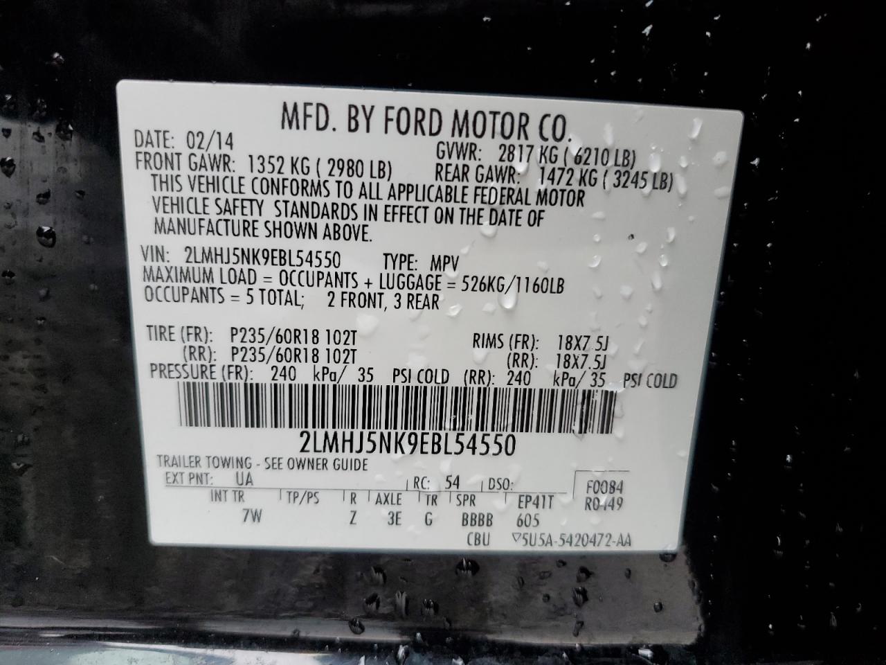 2LMHJ5NK9EBL54550 2014 Lincoln Mkt