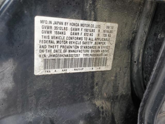 2010 Honda Fit VIN: JHMGE8H24AS027257 Lot: 40952884