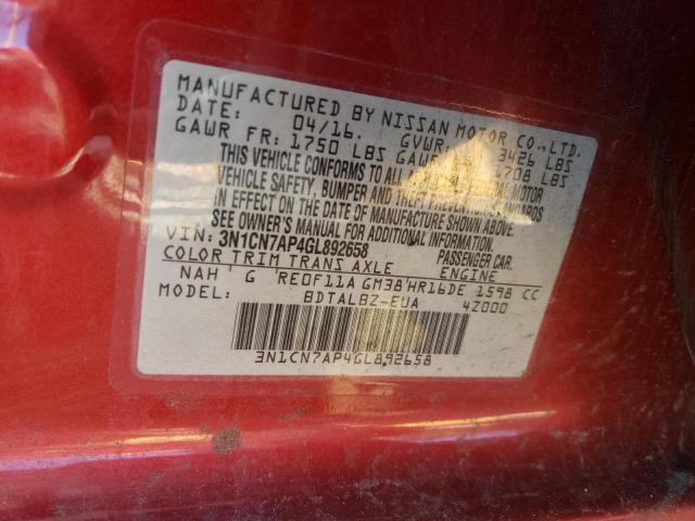 2016 NISSAN VERSA S 3N1CN7AP4GL892658
