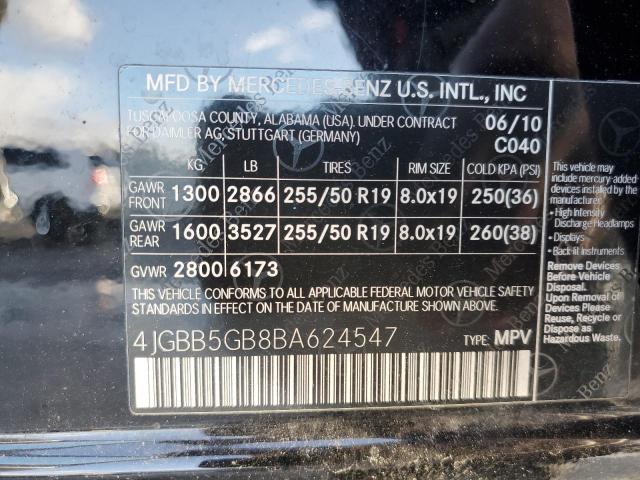 2011 Mercedes-Benz Ml 350 VIN: 4JGBB5GB8BA624547 Lot: 43402834