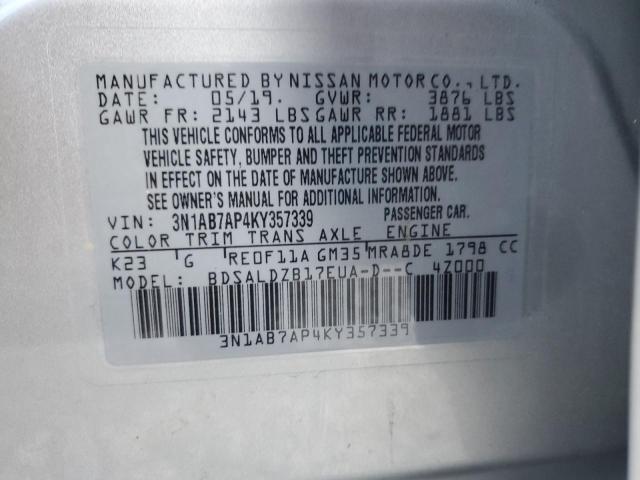 3N1AB7AP4KY357339 | 2019 Nissan sentra s