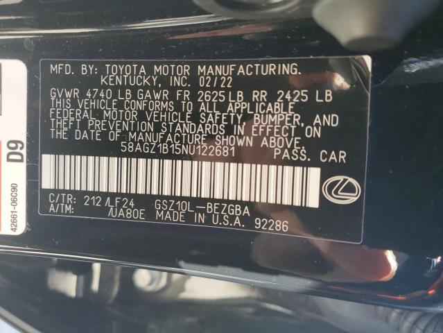 2022 LEXUS ES 350 BAS 58AGZ1B15NU122681