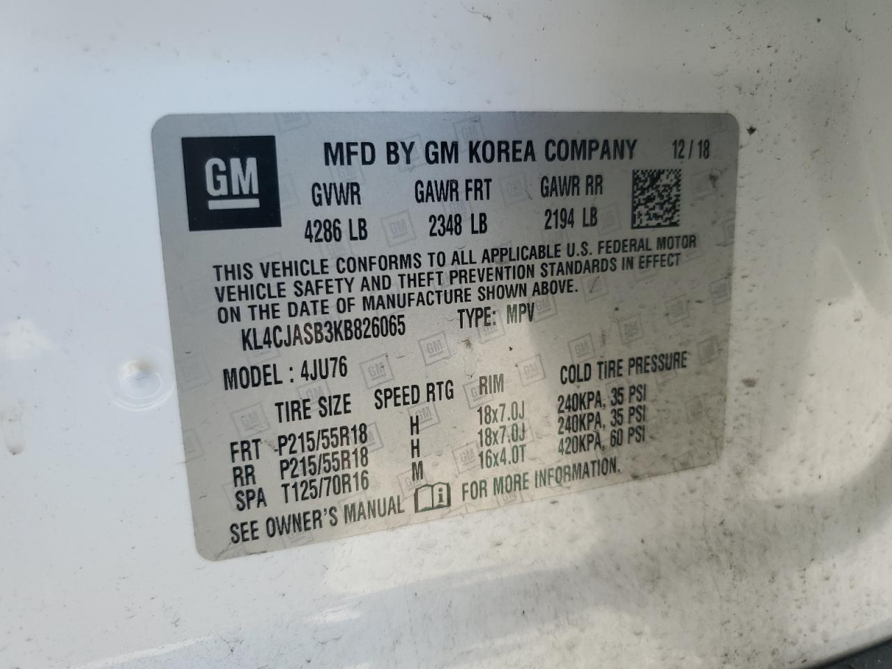 KL4CJASB3KB826065 2019 Buick Encore Preferred