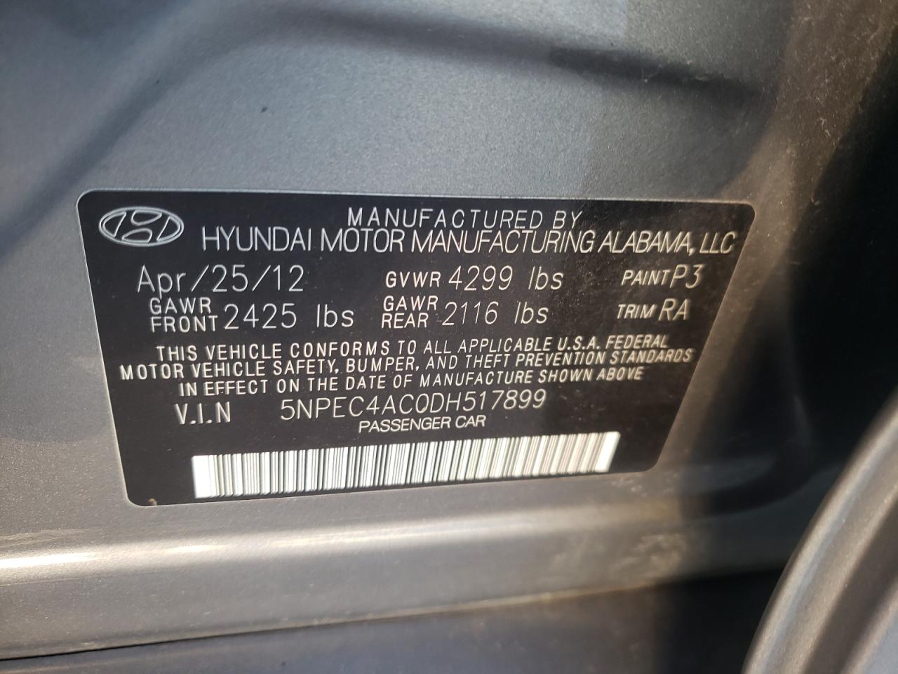 5NPEC4AC0DH517899 2013 Hyundai Sonata Se