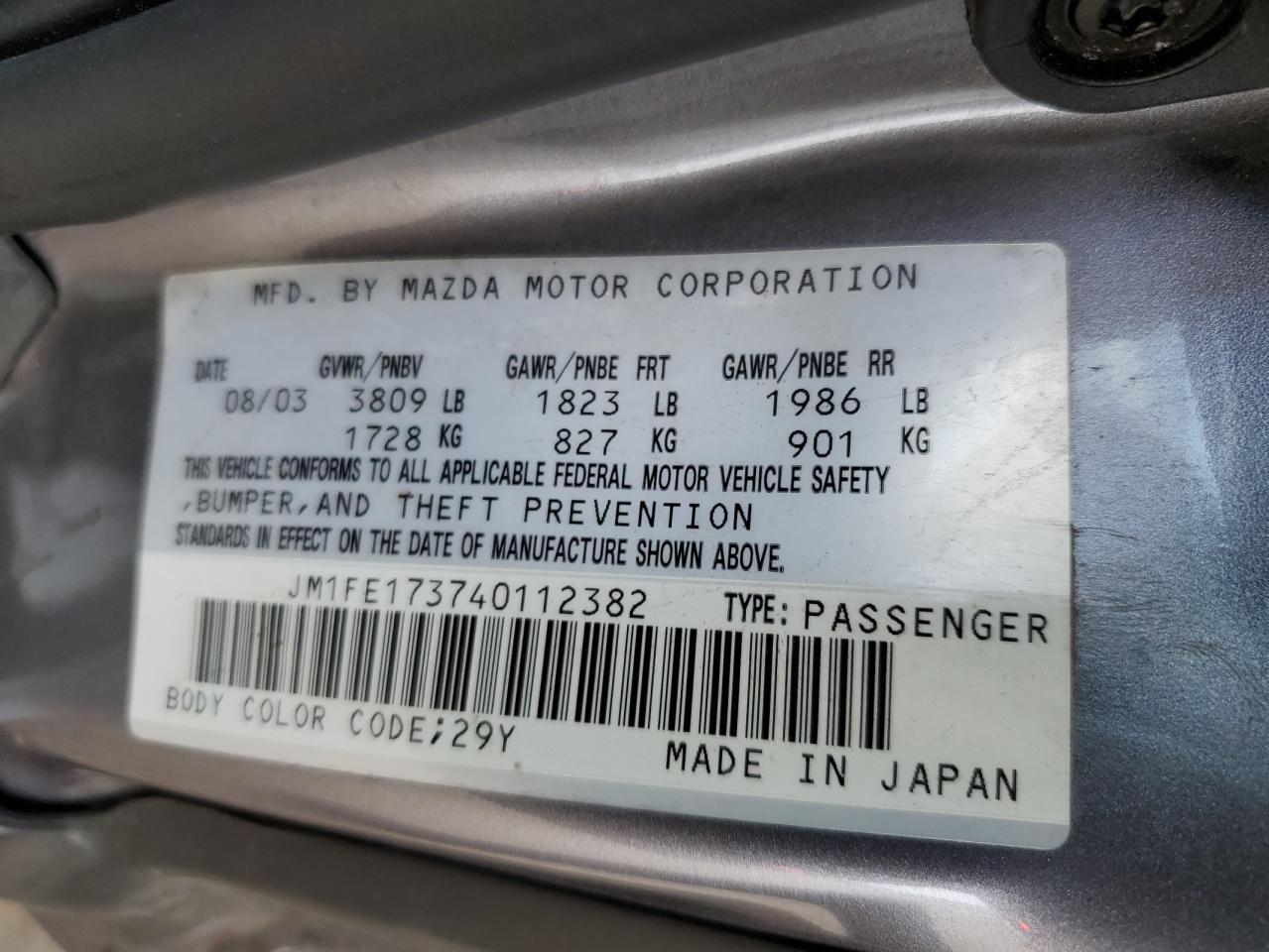 JM1FE173740112382 2004 Mazda Rx8