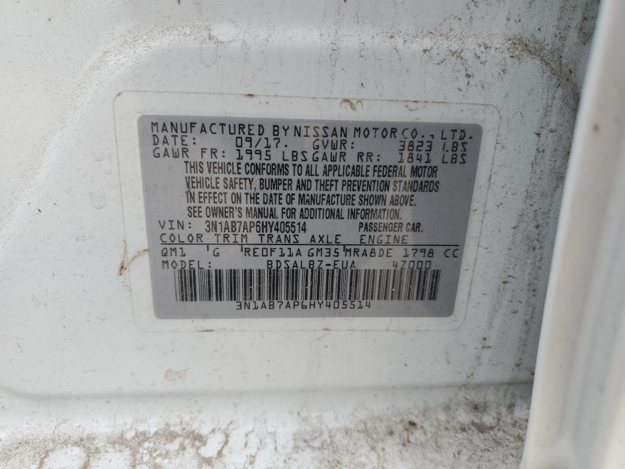 3N1AB7AP6HY405514 2017 Nissan Sentra S