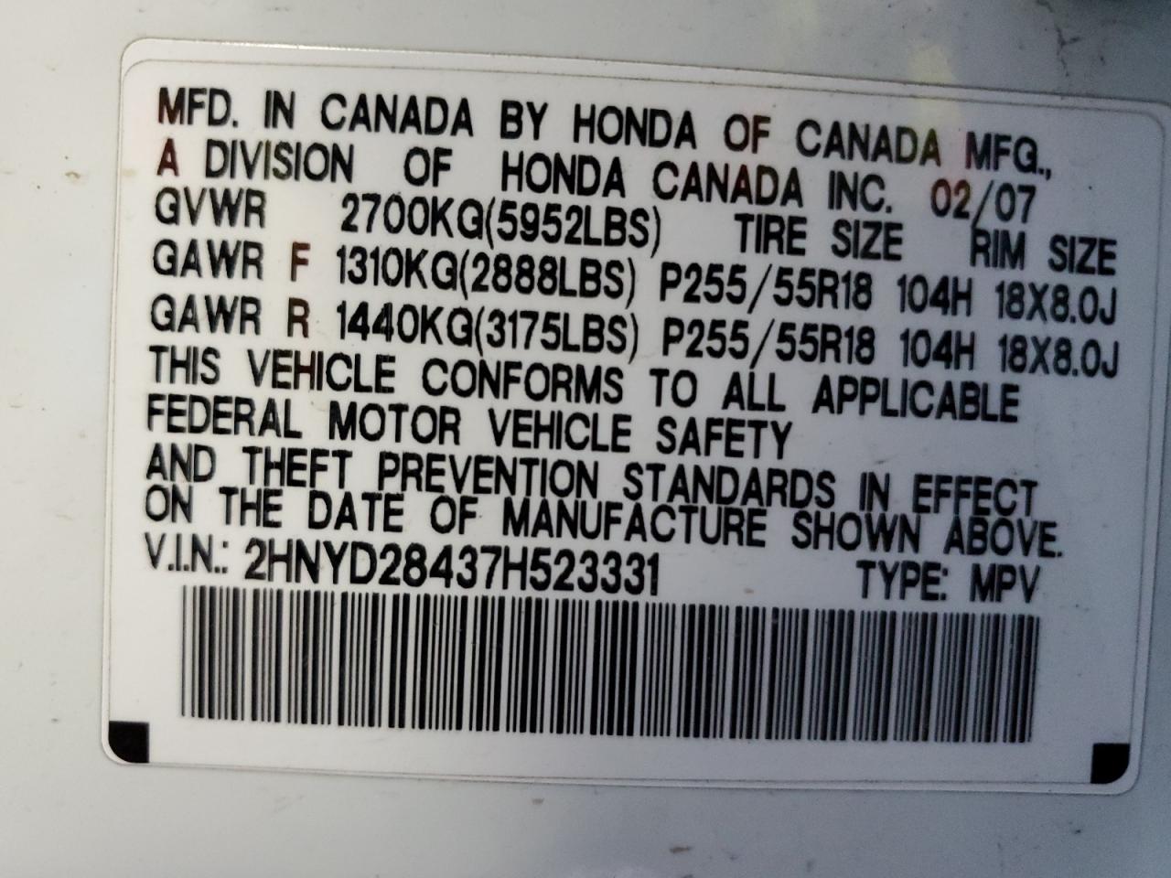 2HNYD28437H523331 2007 Acura Mdx Technology