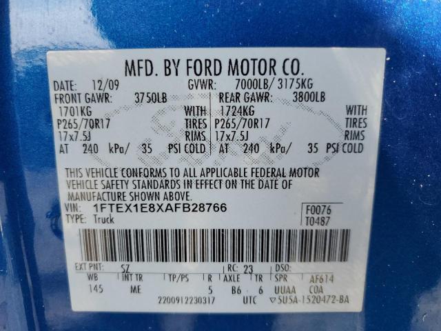 1FTEX1E8XAFB28766 | 2010 Ford f150 super cab