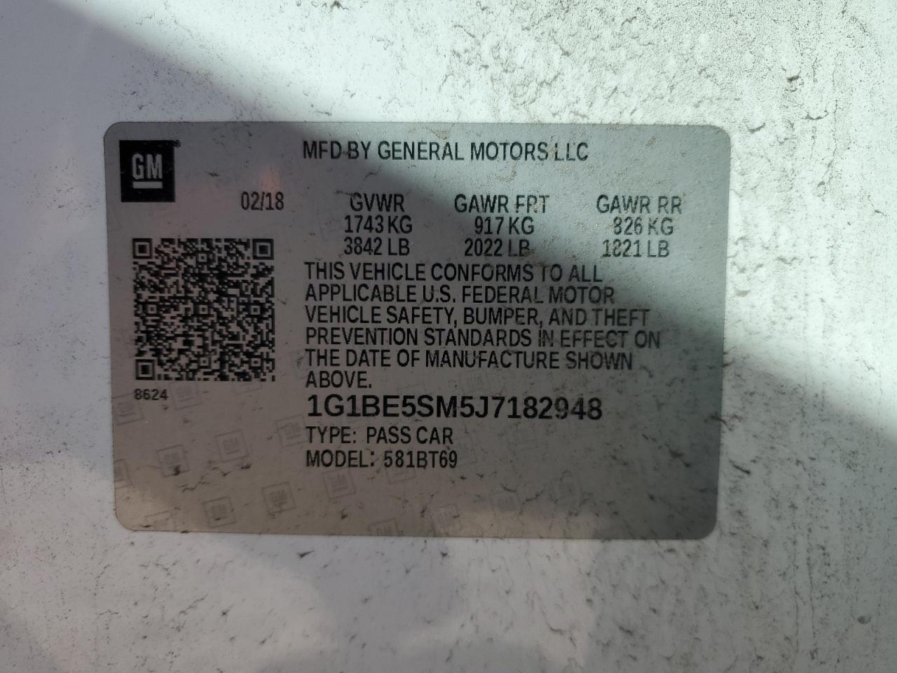 1G1BE5SM5J7182948 CHEVROLET CRUZE 2018