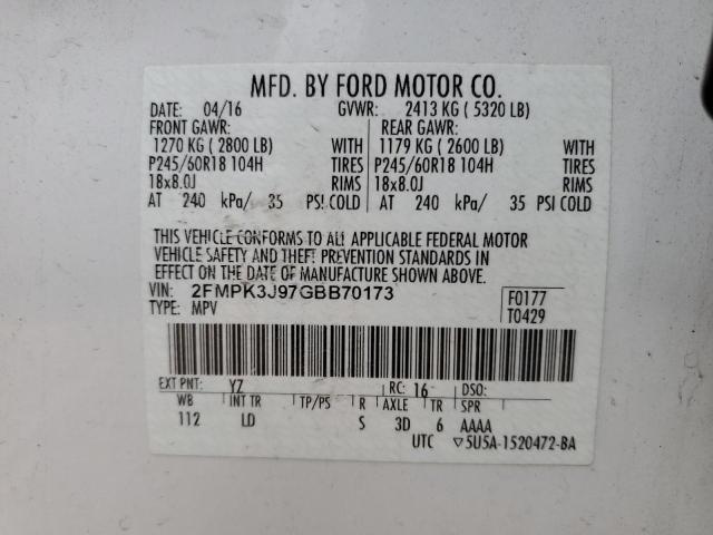 2016 FORD EDGE SEL 2FMPK3J97GBB70173