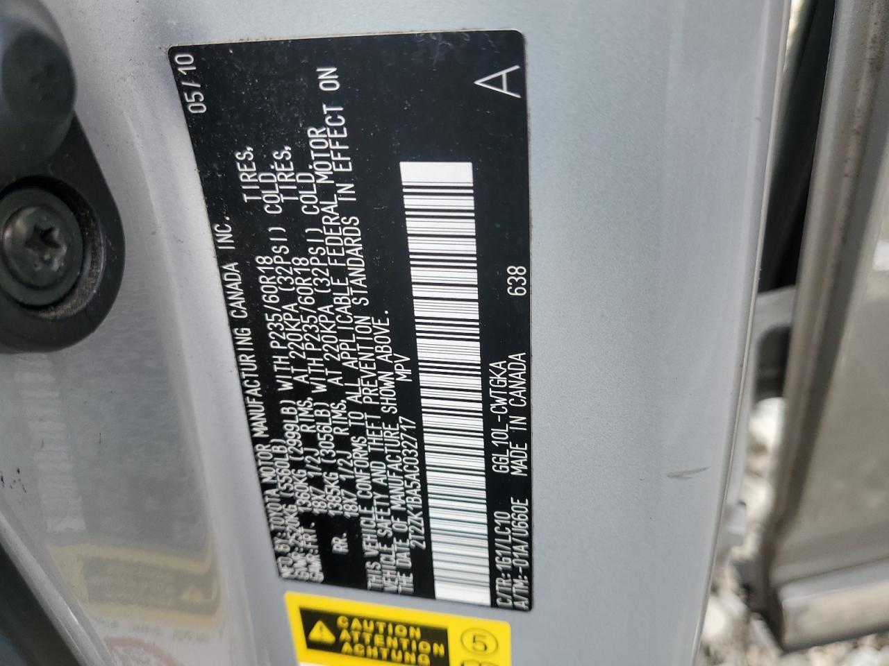 2T2ZK1BA5AC032717 2010 Lexus Rx 350