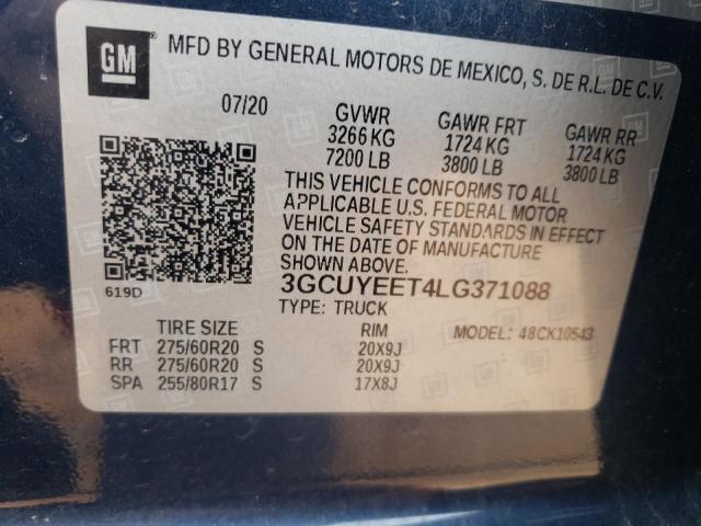 2020 CHEVROLET SILVERADO 3GCUYEET4LG371088
