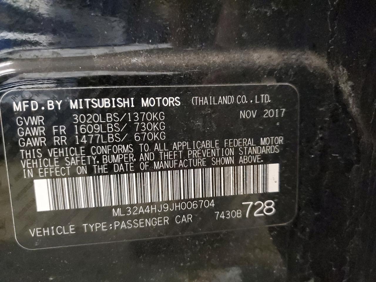 ML32A4HJ9JH006704 2018 Mitsubishi Mirage Se