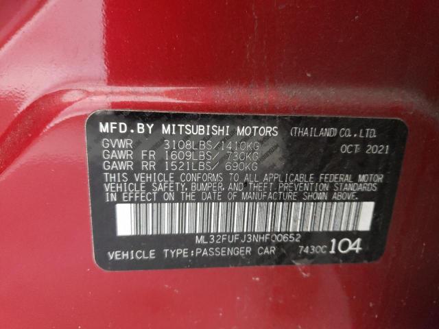 2022 Mitsubishi Mirage G4 Es VIN: ML32FUFJ3NHF00652 Lot: 45011334