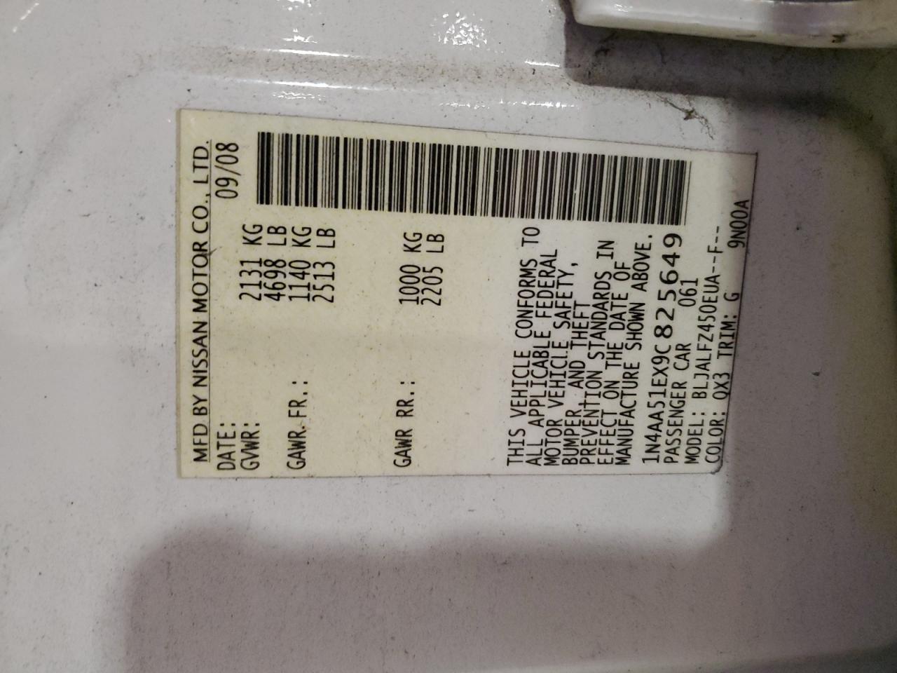 1N4AA51EX9C825649 2009 Nissan Maxima S