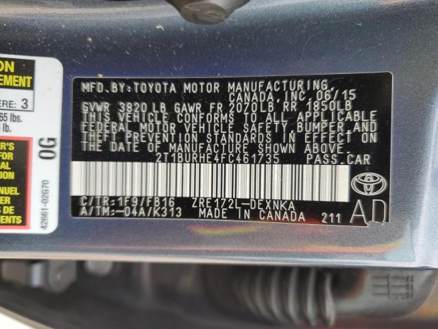 VIN 2T1BURHE4FC461735 2015 Toyota Corolla, L no.12