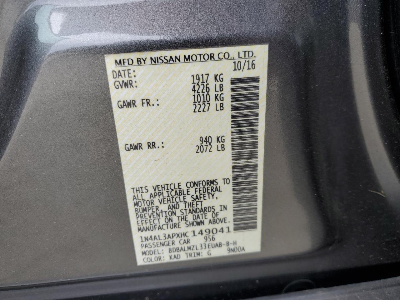 1N4AL3APXHC149041 NISSAN ALTIMA 2017