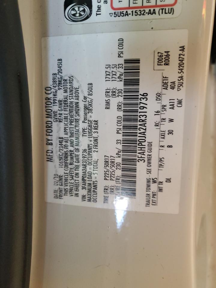 3FAHP0JA2AR319736 2010 Ford Fusion Sel