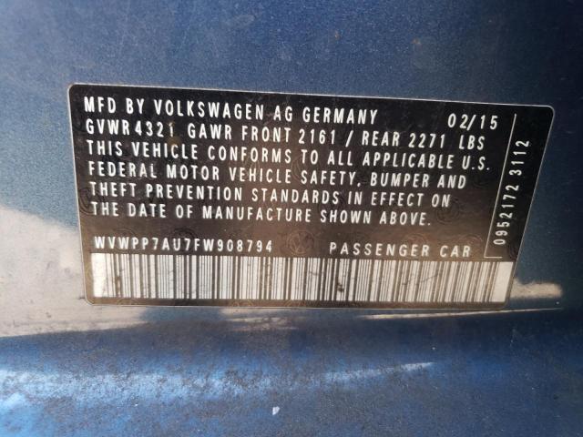 2015 Volkswagen E-Golf Sel  Sel(VIN: WVWPP7AU7FW908794
