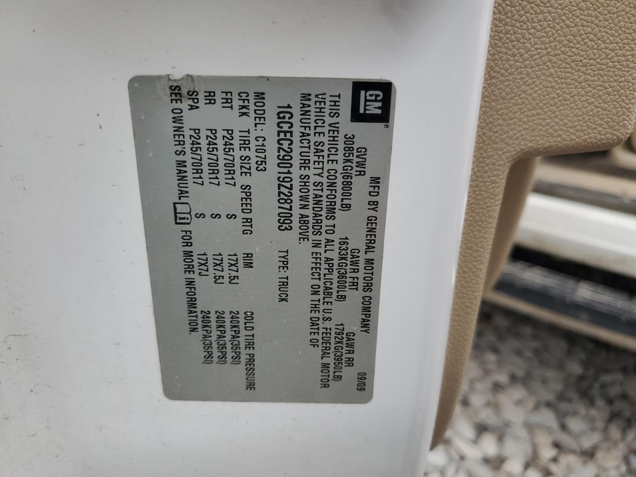 1GCEC29019Z287093 2009 Chevrolet Silverado C1500 Lt