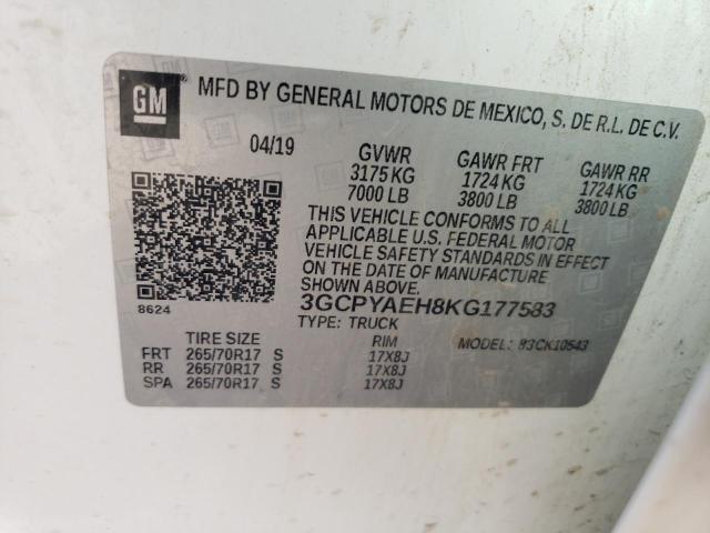 2019 CHEVROLET SILVERADO 3GCPYAEH8KG177583