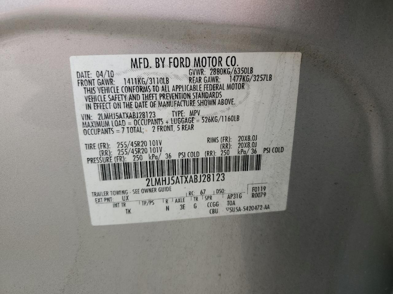 2lmhj5atxabj28123 2LMHJ5ATXABJ28123 2010 Lincoln Mkt