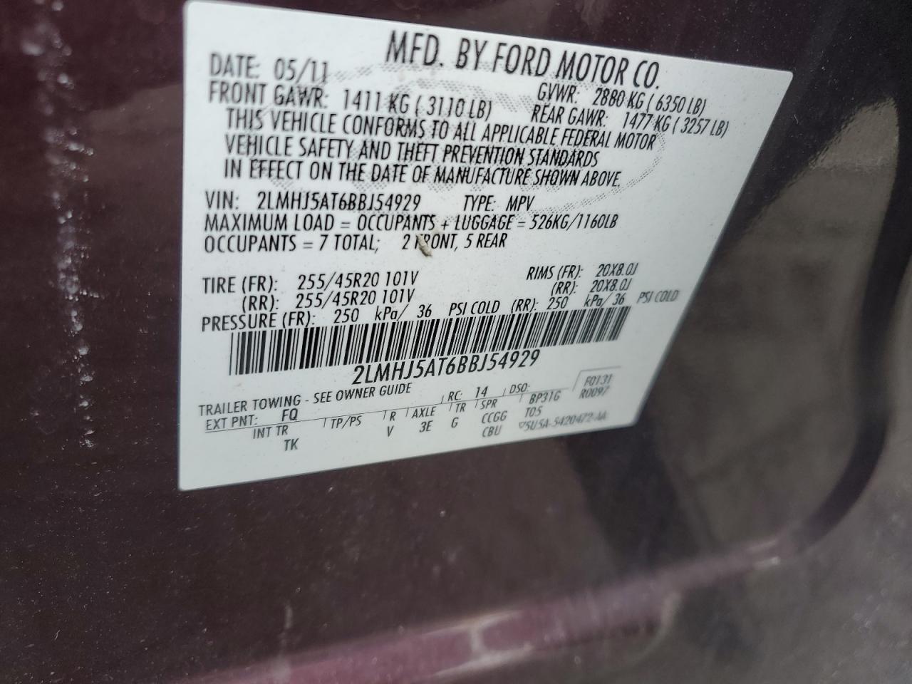 2LMHJ5AT6BBJ54929 2011 Lincoln Mkt