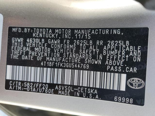 2016 Toyota Camry Le VIN: 4T1BF1FK3GU544769 Lot: 43851244