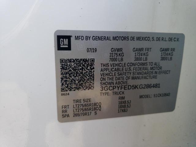 2019 CHEVROLET SILVERADO 3GCPYFED5KG286481