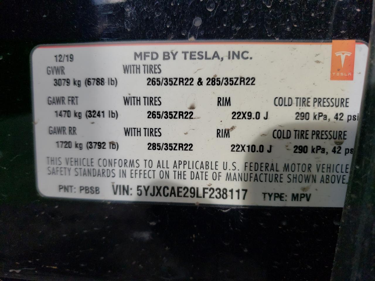 5YJXCAE29LF238117 2020 Tesla Model X