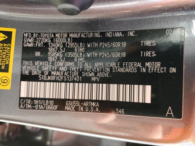 VIN 5TDJKRFH2FS137401 2015 Toyota Highlander, Xle no.13