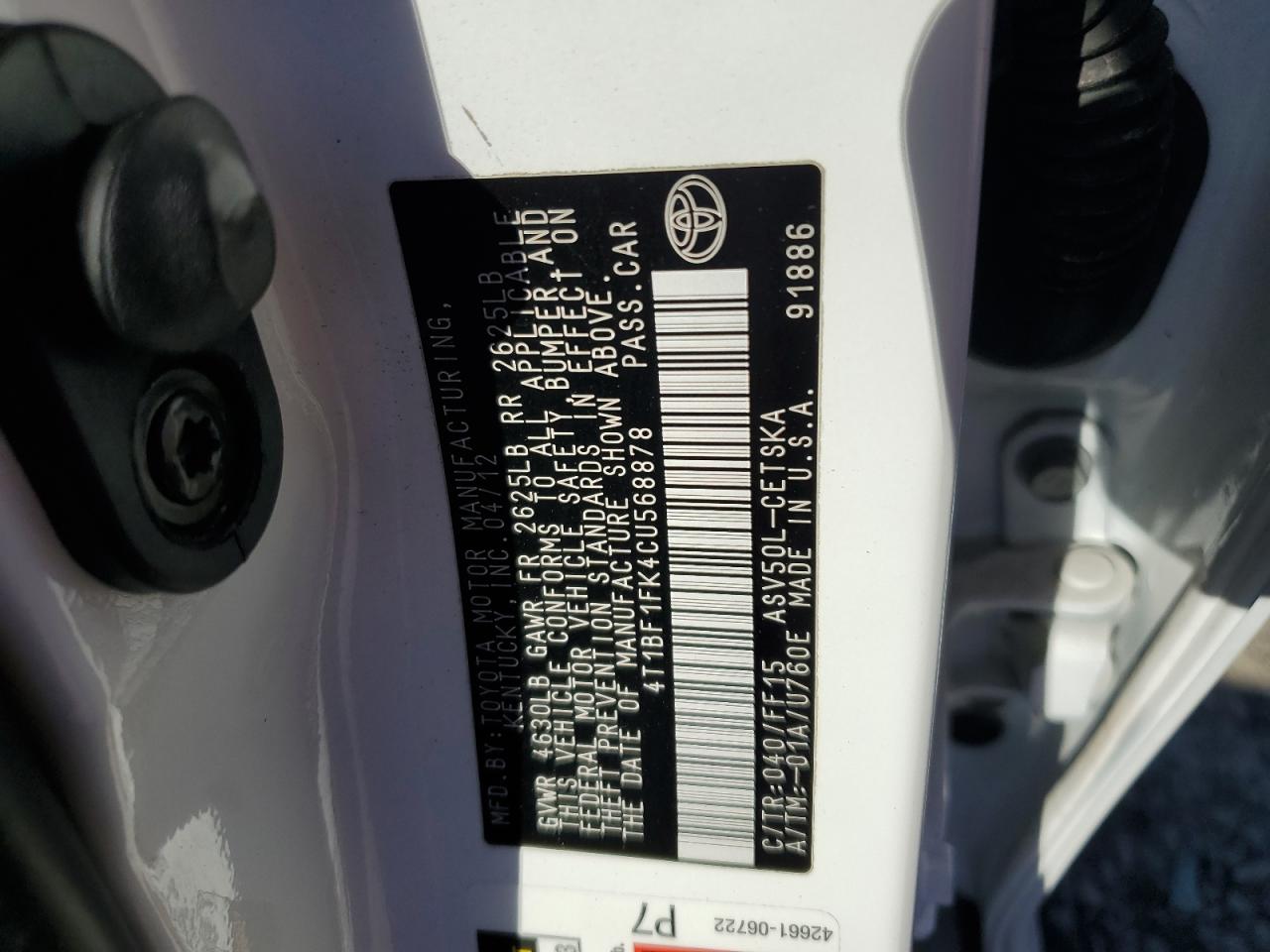 4T1BF1FK4CU568878 2012 Toyota Camry Base