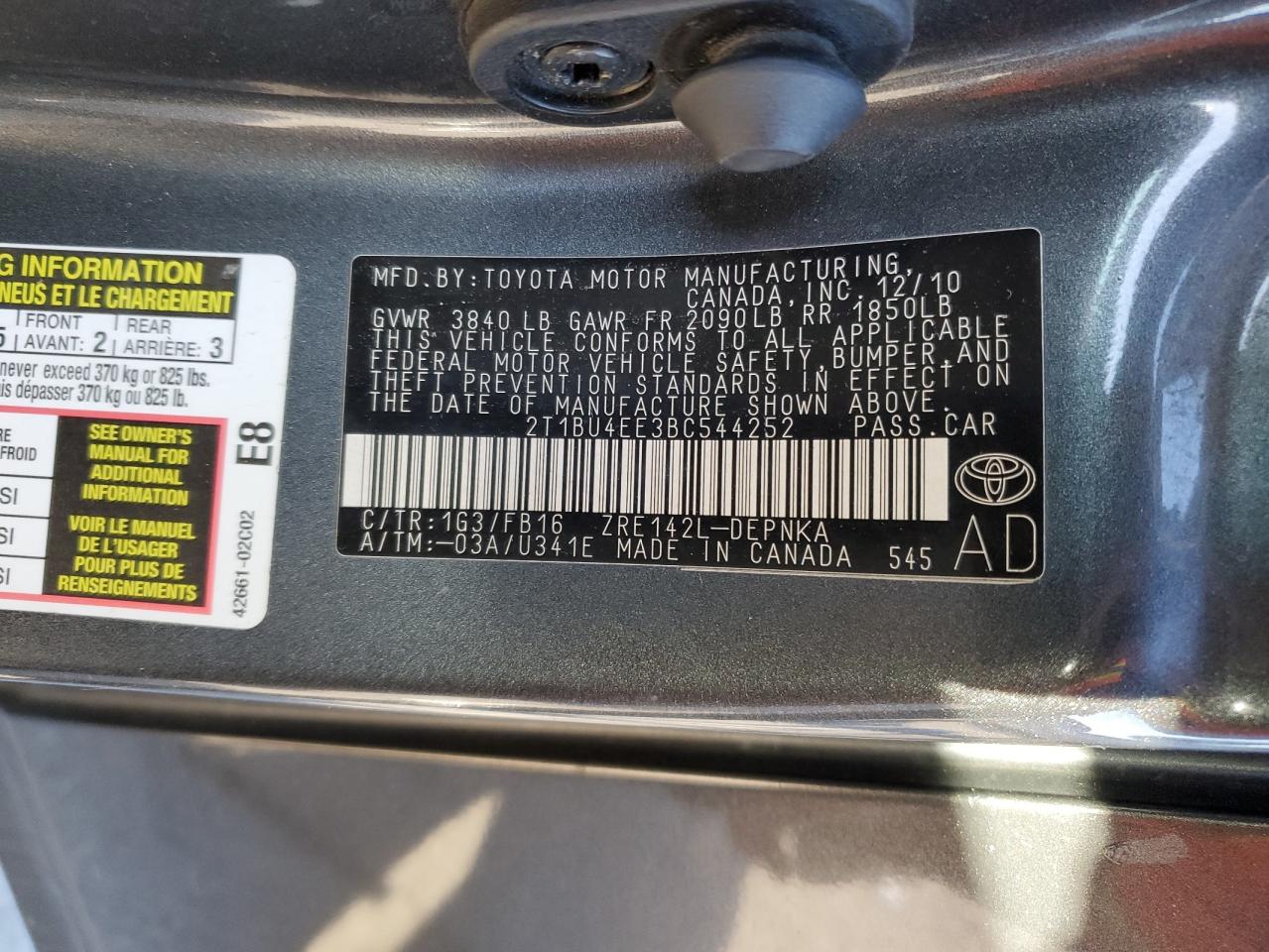 2T1BU4EE3BC544252 2011 Toyota Corolla Base