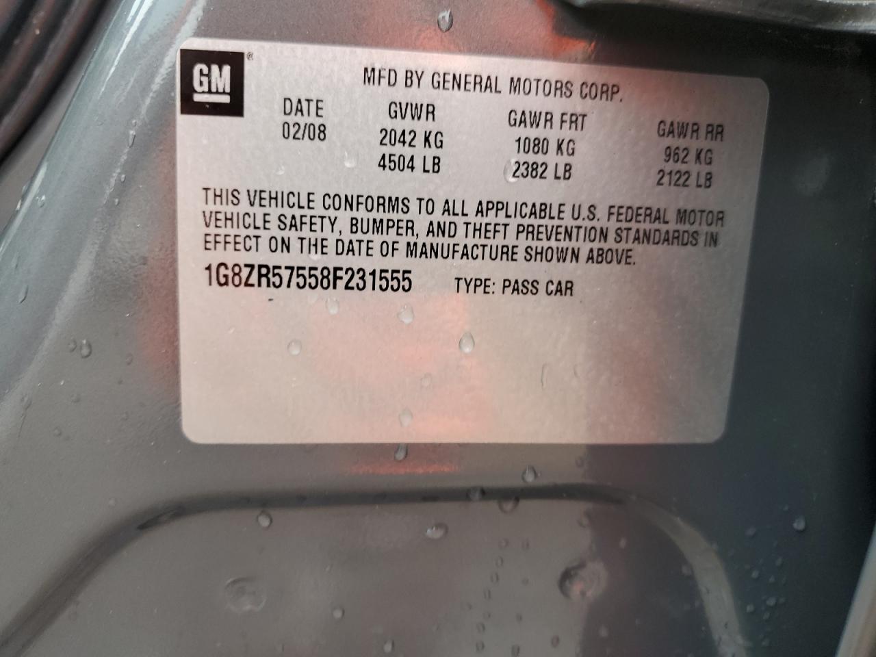 1G8ZR57558F231555 2008 Saturn Aura Green Line