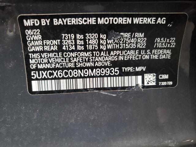 VIN 5UXCX6C08N9M89935 2022 BMW X7, M50I no.13