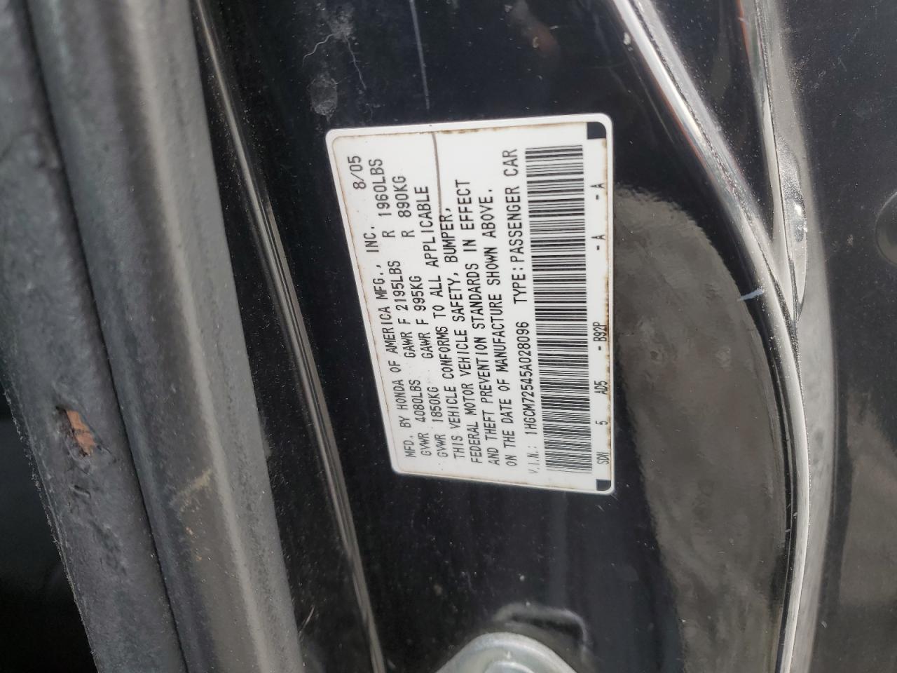 1HGCM72545A028096 2005 Honda Accord Lx