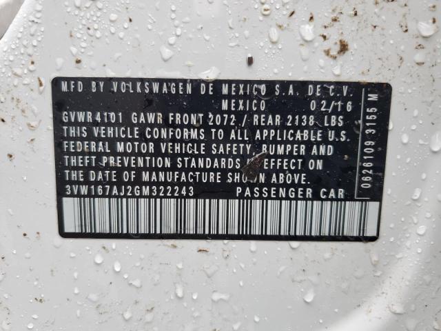 2016 Volkswagen Jetta S VIN: 3VW167AJ2GM322243 Lot: 42629004