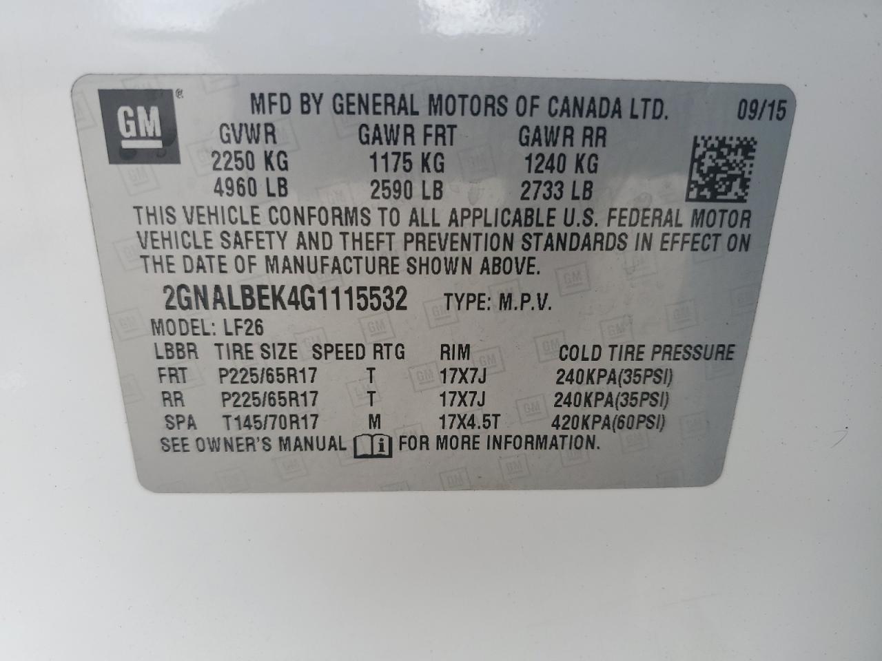 2GNALBEK4G1115532 2016 Chevrolet Equinox Ls