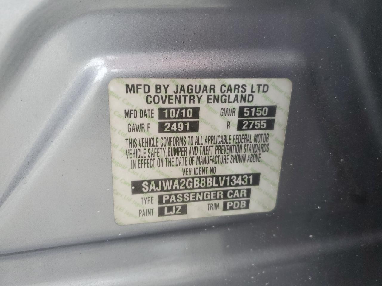 SAJWA2GB8BLV13431 2011 Jaguar Xjl