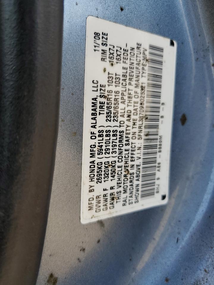 5FNRL38709B025321 2009 Honda Odyssey Exl