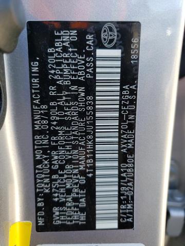 2018 TOYOTA CAMRY L 4T1B11HK8JU155838