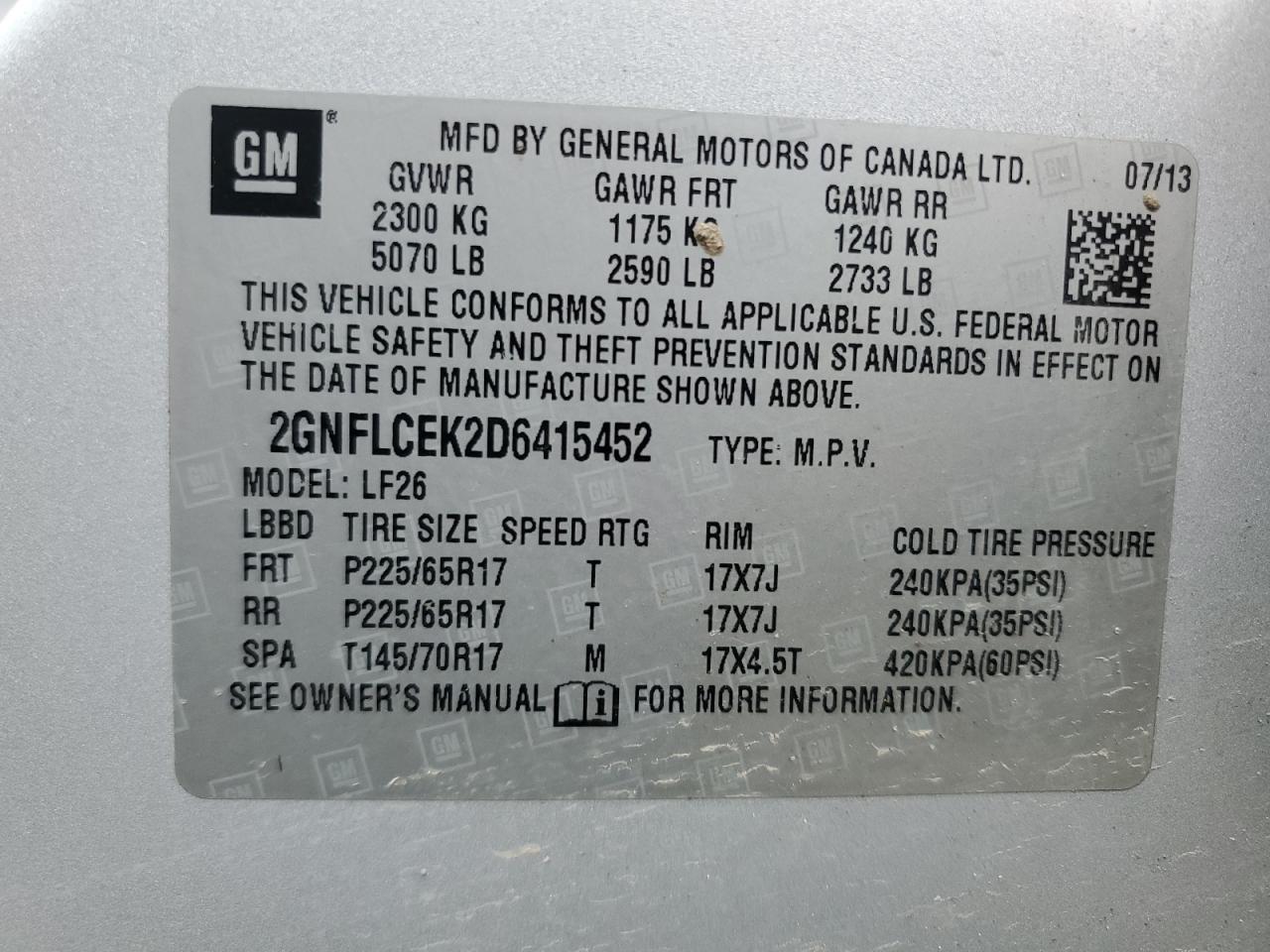 2GNFLCEK2D6415452 2013 Chevrolet Equinox Ls