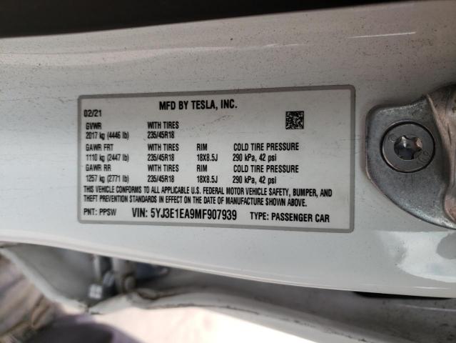 2021 Tesla Model 3 VIN: 5YJ3E1EA9MF907939 Lot: 45114234