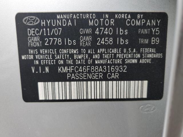 KMHFC46F88A316932 2008 Hyundai Azera Se