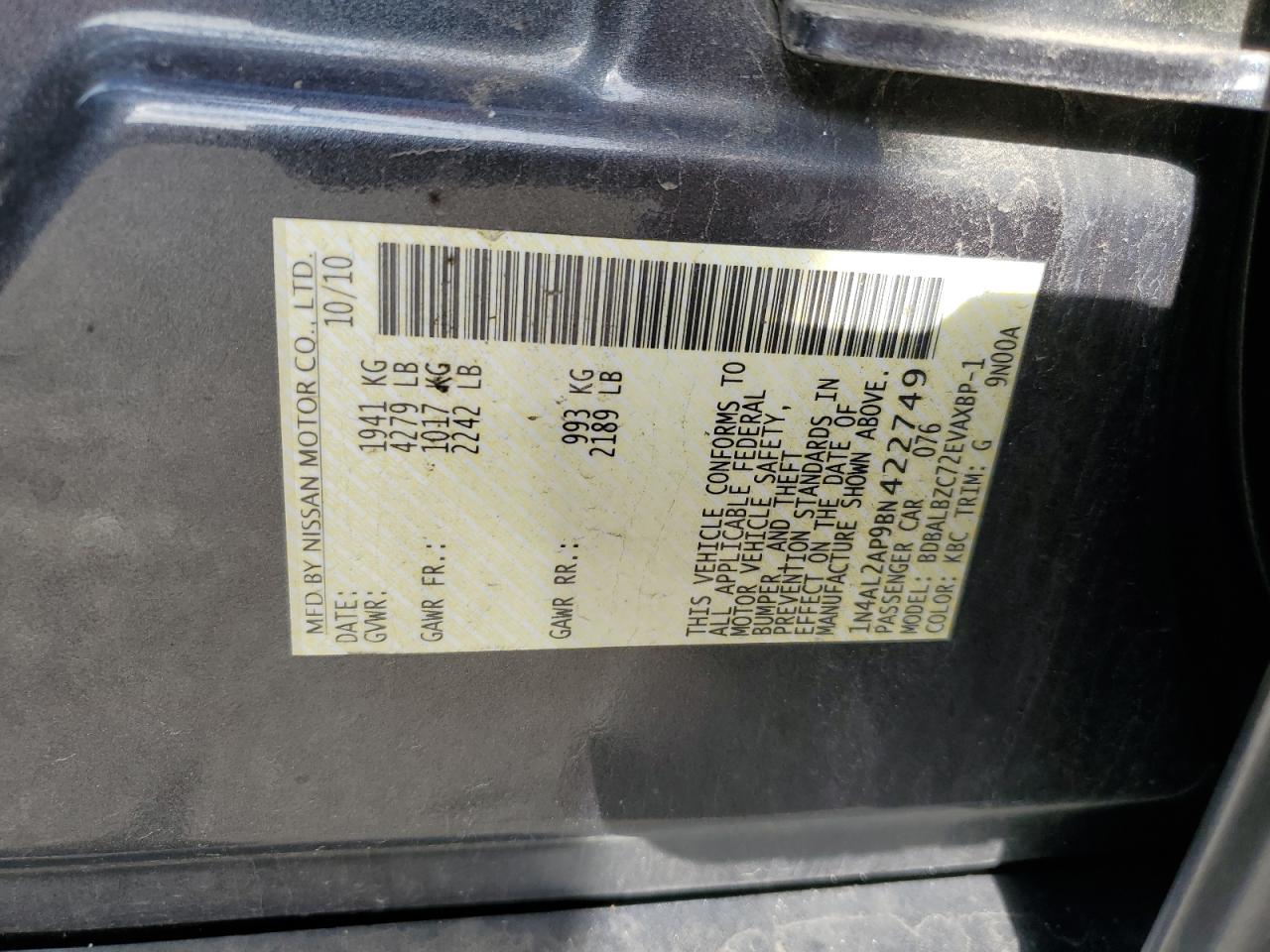 1N4AL2AP9BN422749 2011 Nissan Altima Base