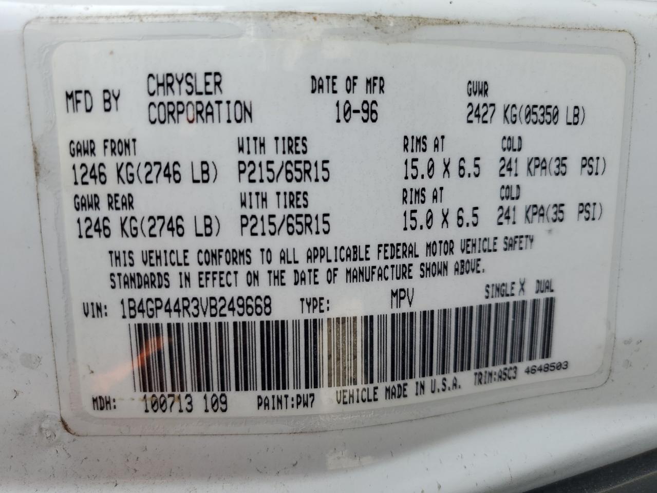 1B4GP44R3VB249668 1997 Dodge Grand Caravan Se