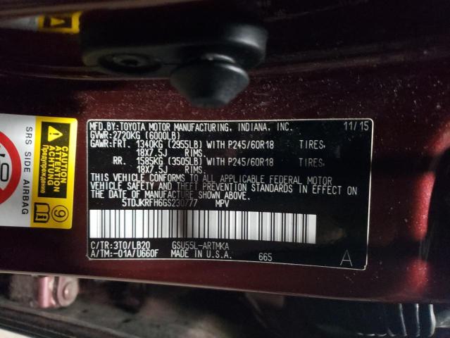 2016 TOYOTA HIGHLANDER 5TDJKRFH6GS230777