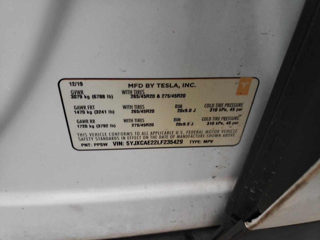 5YJXCAE22LF235429 2020 Tesla Model X