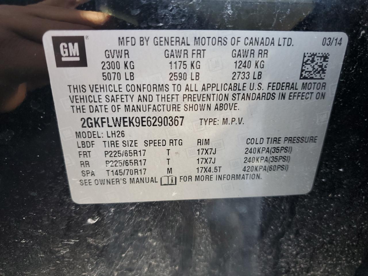 2GKFLWEK9E6290367 2014 GMC Terrain Sle