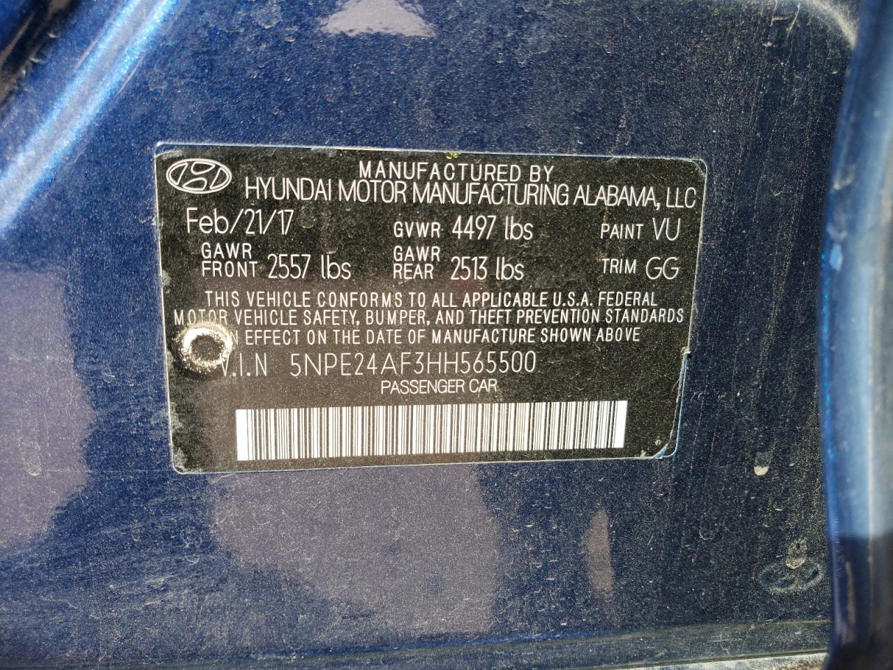 5NPE24AF3HH565500 2017 Hyundai Sonata Se